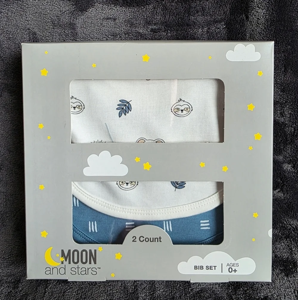 New MOON AND STARS newborn baby boy gift bib set, 100% cotton
